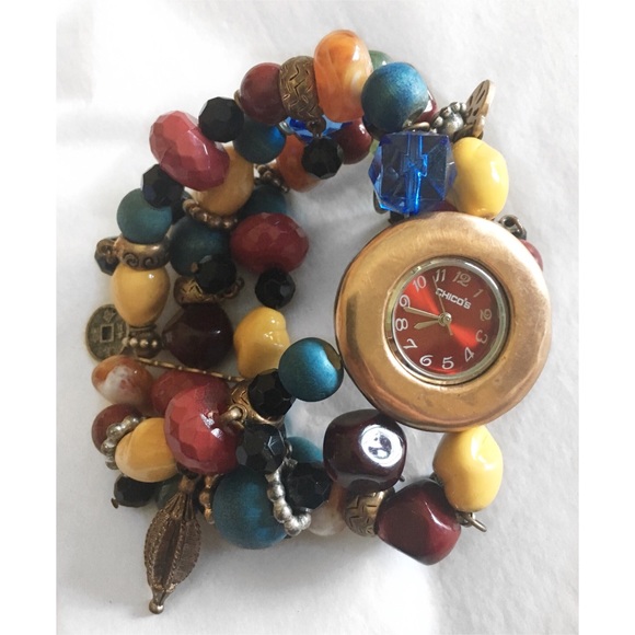 Chico's Accessories - CHICO’S STRETCH BEADED CHARM BRACELET WATCH
